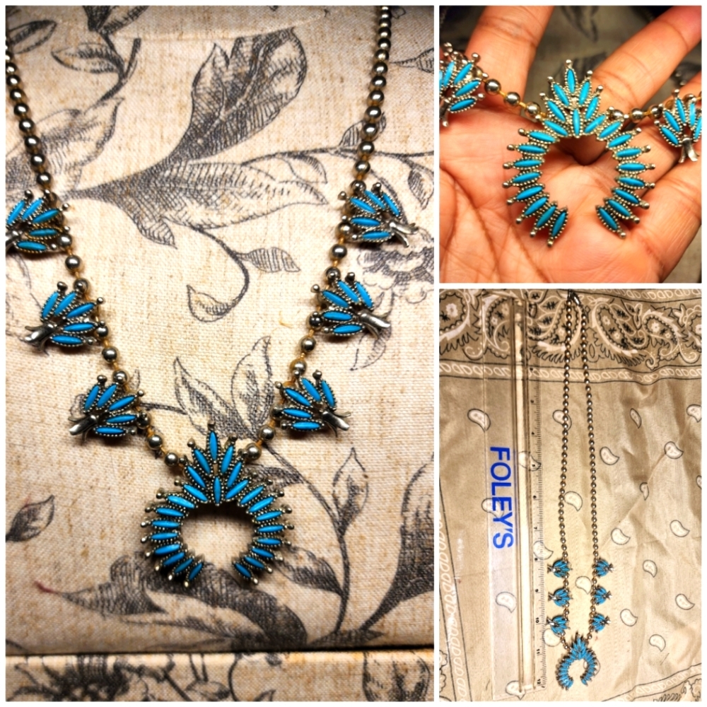 Blue & Silver Ball Bearing Link Necklace,  12" Hang Fastened